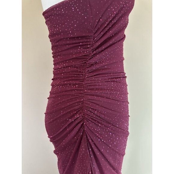 VTG Y2K Long Formal Dress Women S One Shoulder Sparkle Overlay Ruched Ruffle - Picture 6 of 9